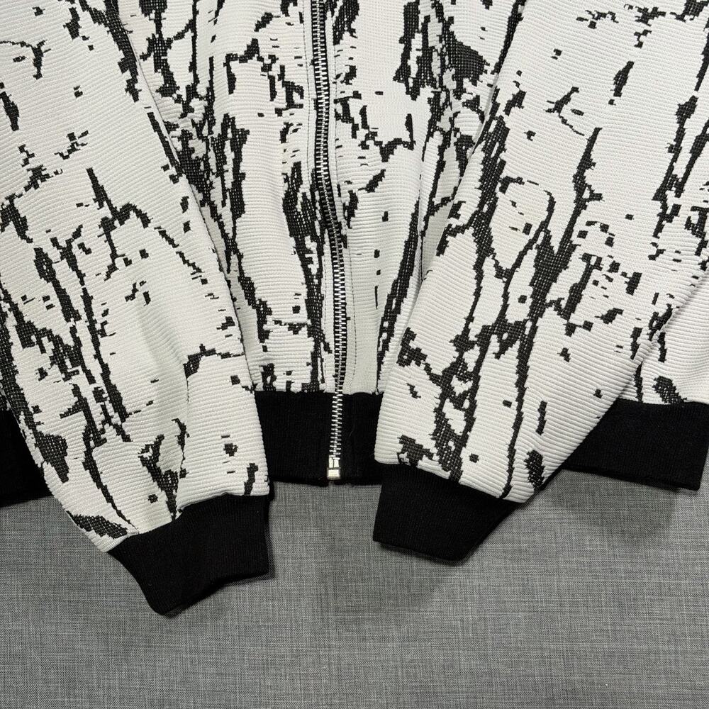 Missguided Womens Black White Abstract Print Bomber Jacket Full Zip L/XL - Picture 3 of 8